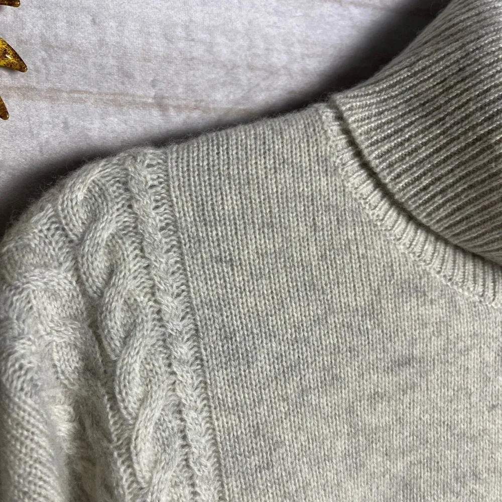 Oats Cashmere by Debra Hayburn Women's Cream Cable Knit Turtleneck Sweater M New